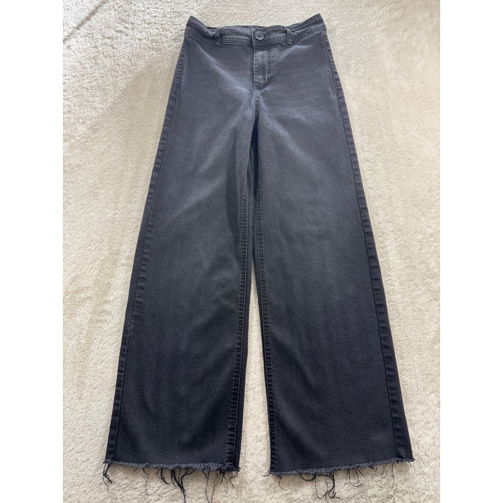 OAT Womens Wide Leg Raw Hem High Rise Black Jeans 4/27 Meas: 25x28